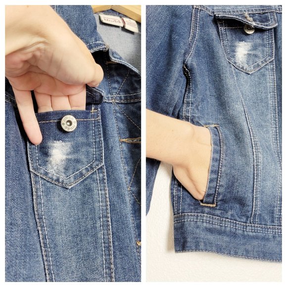 Mudd Denim Jacket Distressed Denim Button Up Jean Jacket S - Picture 5 of 11